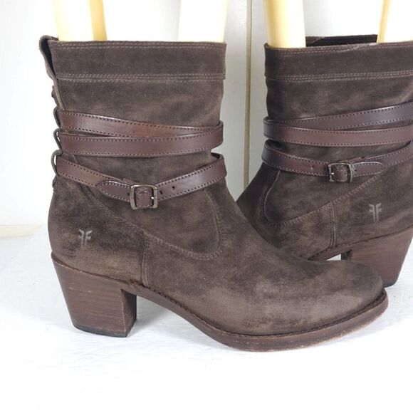 Frye Women's Jane US 8,5B B Strappy Belted Oiled Suede Short Boot Ankle Bootie - Picture 8 of 15
